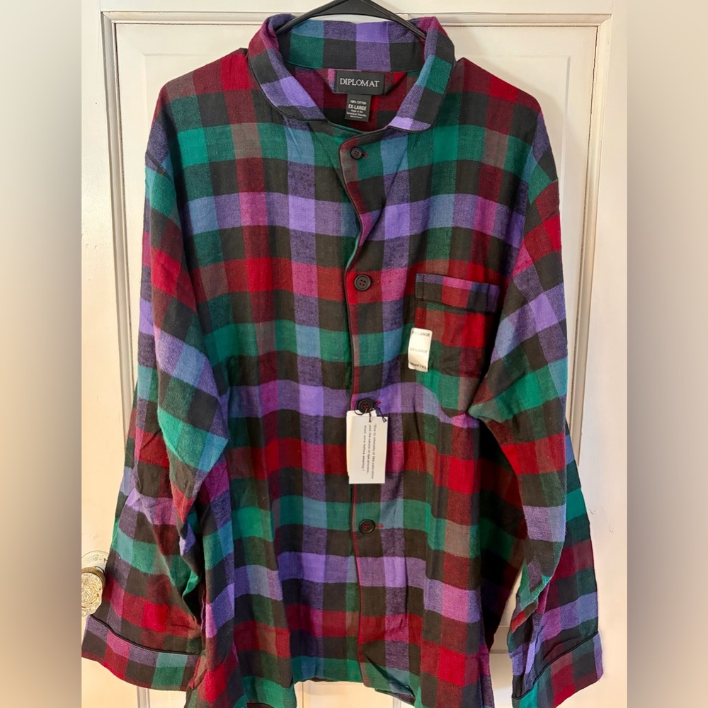 NWT Diplomat Men’s Plaid Flannel Button-Up Shirt XL 100% Cotton